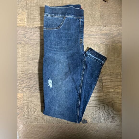 Spanx Distressed Ankle Skinny Jeans, Medium Wash Pull On Size Large - Picture 10 of 15
